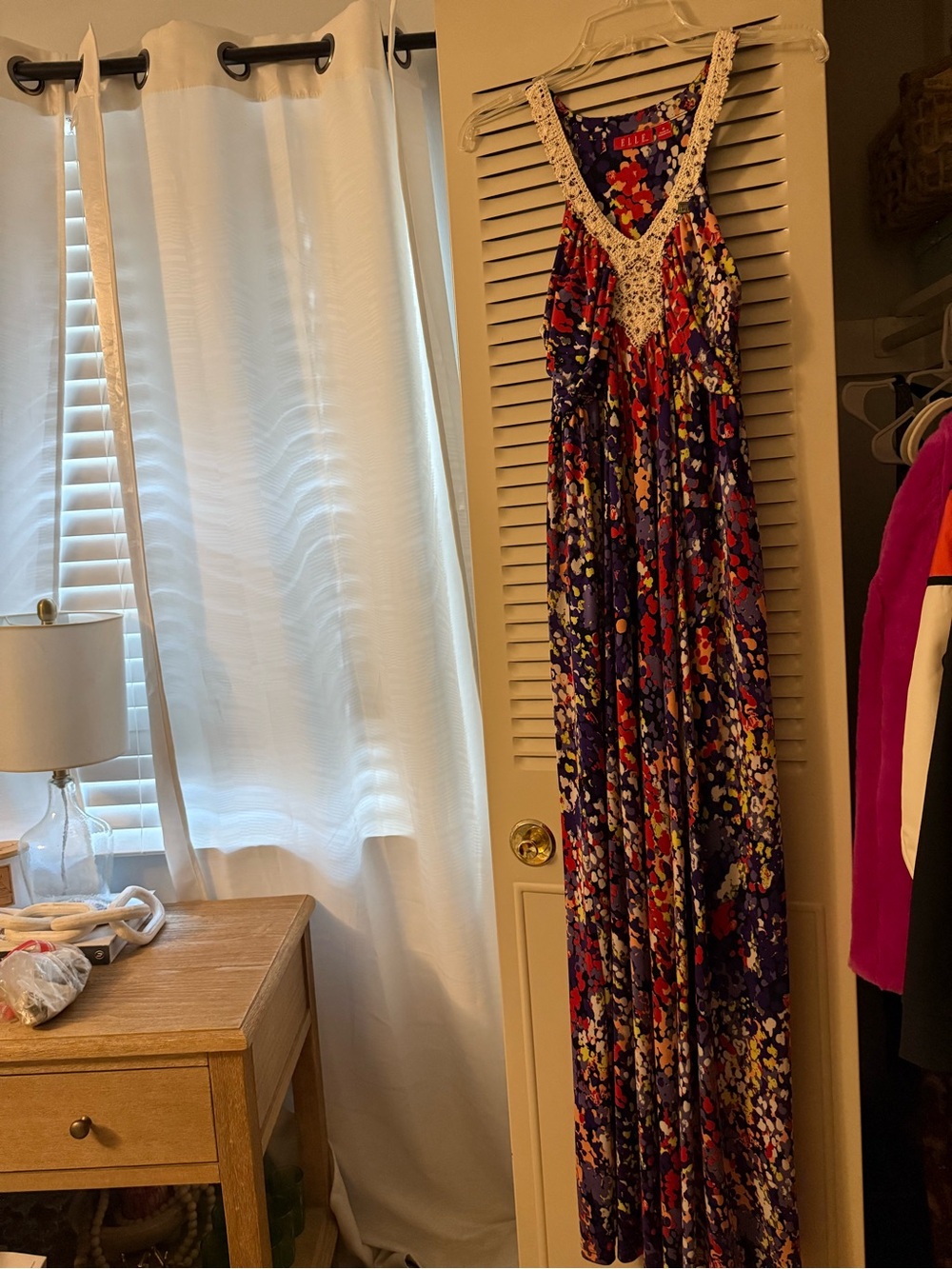 Elle Multicolor Floral Maxi Dress with Cream Crochet Trim